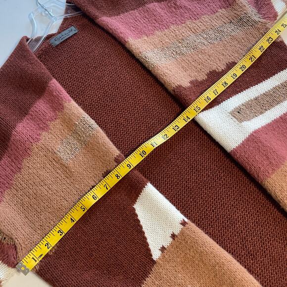 Elsamanda Aztec Print Drape Cardigan Womens Medium Brown Colorblock Layer Topper - Picture 7 of 8
